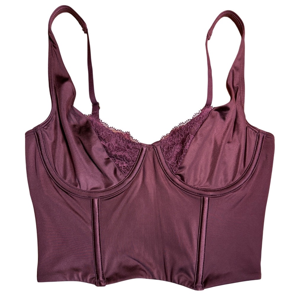 Abercrombie & Fitch Lace Satin Balconette Corset Burgundy Size S Retail: $60 EUC